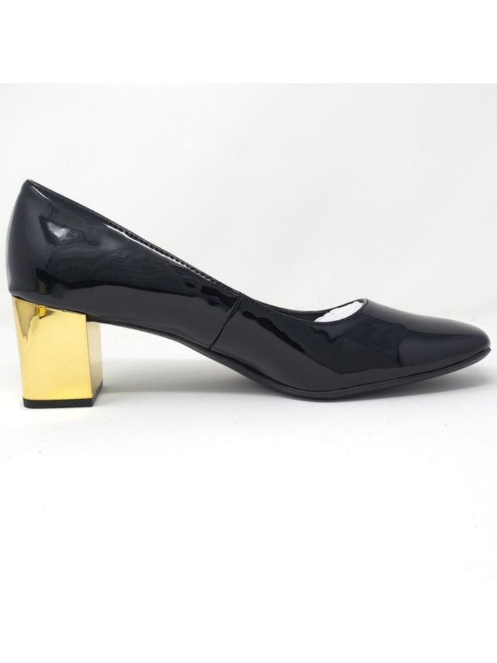Naturalizer Black Patent Block Heel Pumps with Gold Accent 10W - Picture 4 of 10